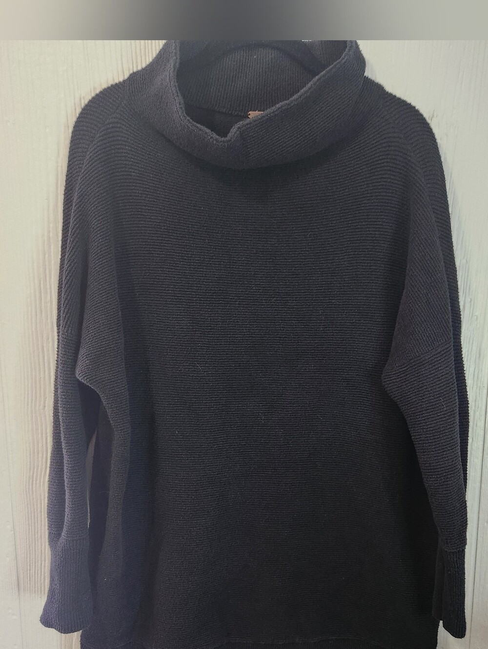 Free People Ottoman Slouchy Tunic Women Small Black Oversized Ribbed Sweater